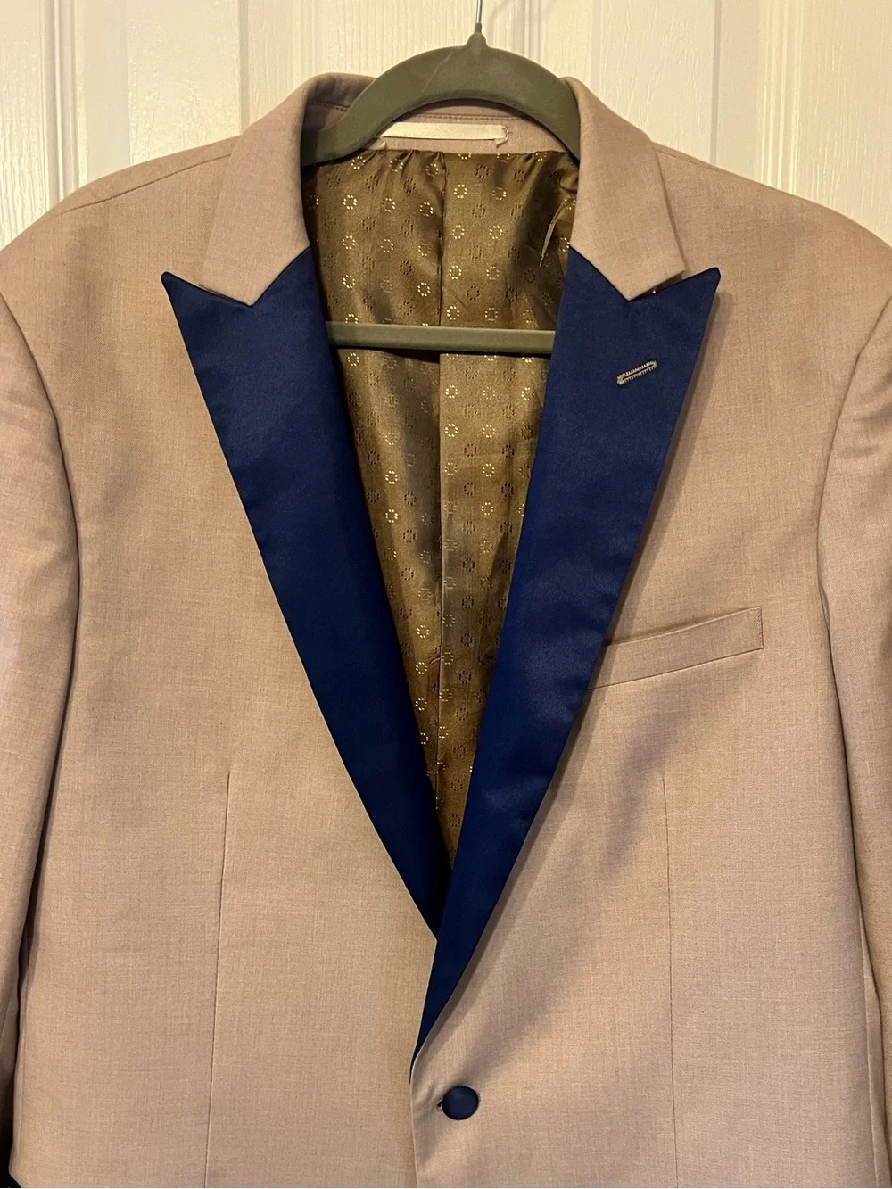 Insomnia Zupreme Beige Sport Coat with Blue Satin Lapel - Size 44